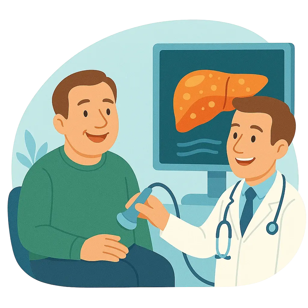 Doctor discussing a liver ultrasound with a study participant